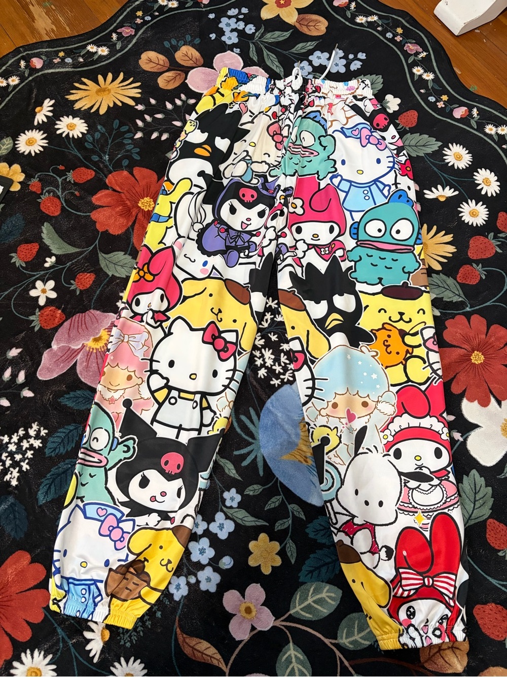 Hello Kitty Multicolor Graphic Track Pants - White, Black, Pink, Yellow, Blue